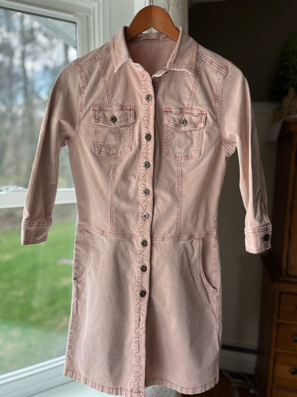 PrAna Light Pink Button-Front Corduroy Shirt Dress Sz S
